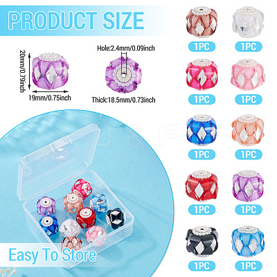 10Pcs 10 Colors Transparent Acrylic Beads CLAY-TA0002-07-1