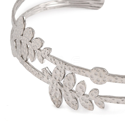 Non-Tarnish 304 Stainless Steel Hollow Leaf Open Cuff Bangles for Women LS-BJEW-K241-03A-P-1