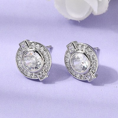 Brass Micro Pave Cubic Zirconia Stud Earrings EJEW-G471-05P-1