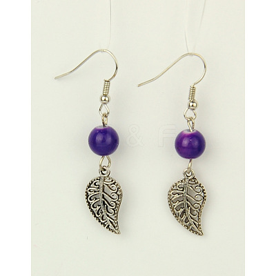 Dangle Leaf Earrings EJEW-JE00177-M-1