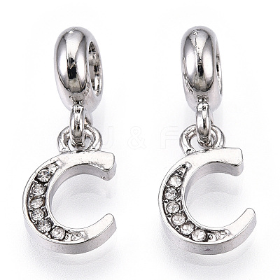 Platinum Rack Plating Alloy Rhinestone European Dangle Charms PALLOY-T048-36P-C-1