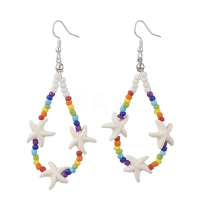 Baking Paint Glass Seed & Synthetic Turquoise Dangle Earrings for Women EJEW-JE07402-1