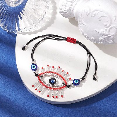 Horse Eye Glass Seed Beaded Link Bracelet Sets BJEW-MZ00074-01-1