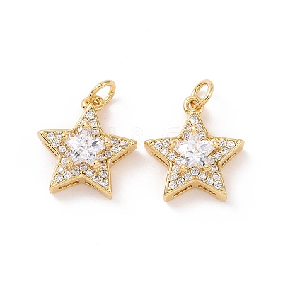 Star Brass Micro Pave Clear Cubic Zirconia Pendants KK-G435-38G-1