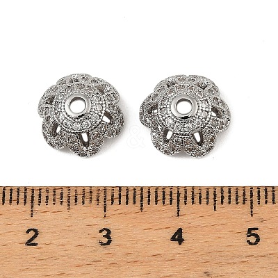 Brass Micro Pave Clear Cubic Zirconia Bead Caps KK-K374-25P-1