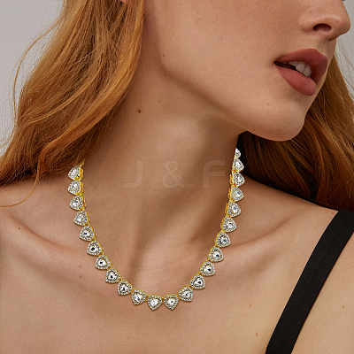 1Pc Heart Zinc Alloy Crystal Rhinestone Cup Chain Tennis Necklaces for Women NJEW-SP0001-06G-1