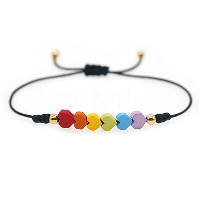 Gemstone Rainbow Heart Beaded Black Cord Adjustable Bracelet for Women YA9246-2-1
