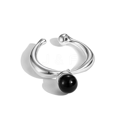 S925 Sterling Silver Open Cuff Ring for Women RJEW-M164-03-1
