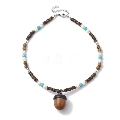 Natural Wenge Wood Pendant Necklaces NJEW-JN04791-02-1
