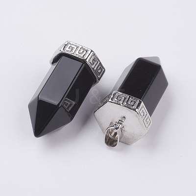 Natural Dyed & Heated Black Agate Pointed Pendants G-E442-03P-1