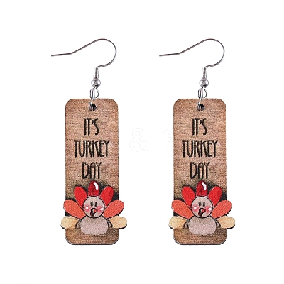 Turkey Pattern Wood Dangle Earrings FS-WGDB545-01-1