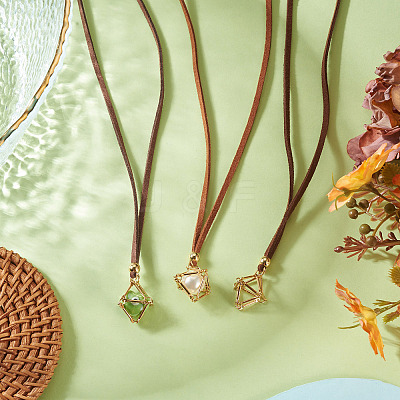 3Pcs Faux Suede Macrame Pouch  Pendant Necklaces NJEW-TAC0051-01-1