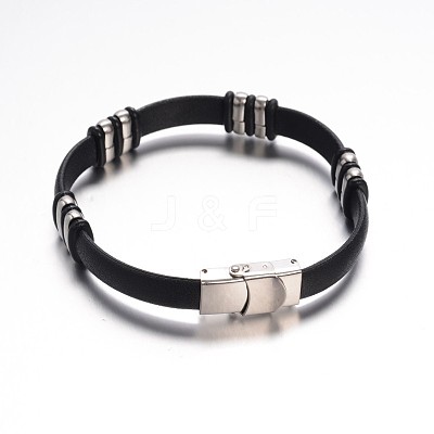 Jewelry Black Color PU Leather Cord Bracelets BJEW-G467-16-1