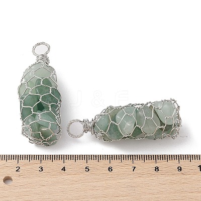 Rack Plating Copper Wire Wrapped Natural Green Aventurine Chip Big Pendants G-C130-01P-08-1