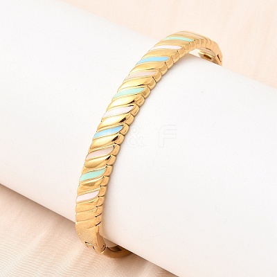 304 Stainless Steel Enamel Hinged Bangles for Women BJEW-B168-05G-1