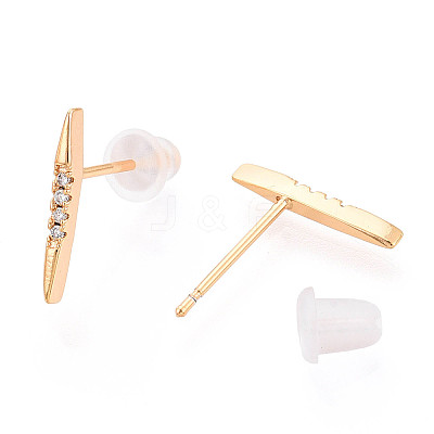 Brass Micro Pave Clear Cubic Zirconia Stud Earrings EJEW-T047-36G-1