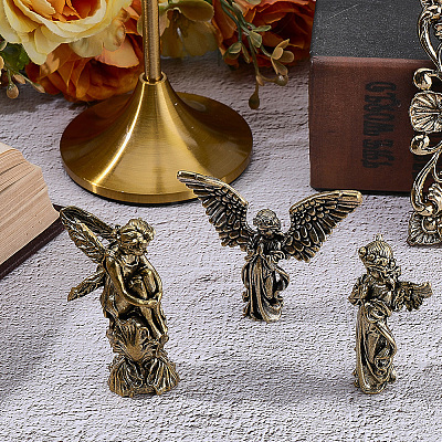 3Pcs 3 Styles Brass Angel Display Decorations DJEW-SP0001-48-1