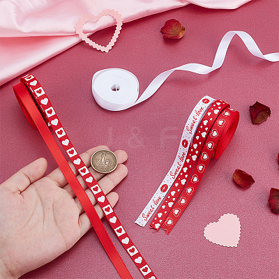6Rolls 6 Colors Valentine's Day Polyester Printed Grosgrain Ribbon OCOR-PH0004-23-1