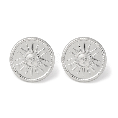 304 Stainless Steel Flat Round with Sun Stud Earrings X-EJEW-D281-24S-1