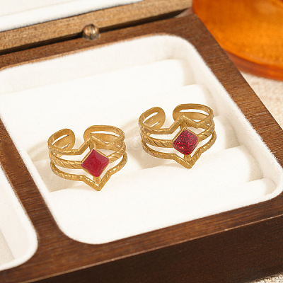 304 Stainless Steel Enamel Cuff Open Rings WG5FBDE-01-1