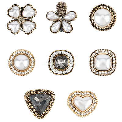 8Pcs 8 Styles Alloy & Glass & ABS Plastic Imitation Pearl Shoe Buckle Clips AJEW-CP0006-84-1