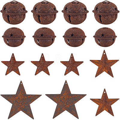 50Pcs 5 Styles Rust Iron Bell with Star Pendants IFIN-CN0001-02-1