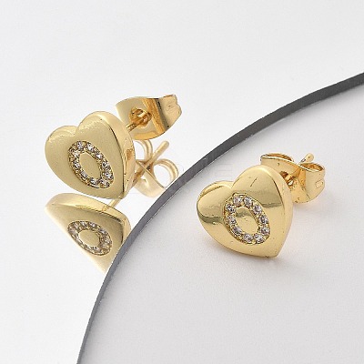 Rack Plating Brass Micro Pave Clear Cubic Zirconia Stud Earrings EJEW-K299-01G-O-1