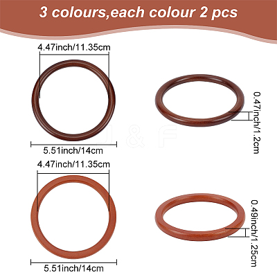6Pcs 3 Styles Wooden Round Ring Shaped Bag Handles FIND-WR0007-90-1