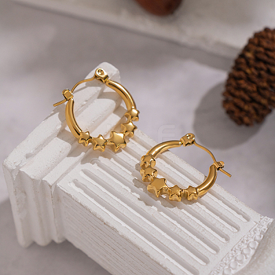 European Style Star 304 Stainless Steel Hoop Earrings LS-IU1810-1