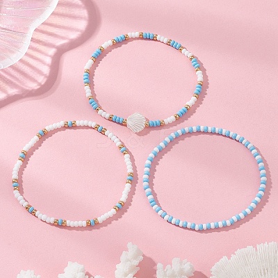 3Pcs 3 Styles Glass Seed Beads Stretch Bracelets for Women BJEW-MZ00345-01-1