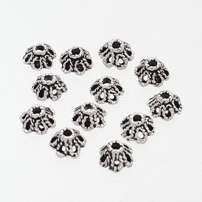 6-Petal Filigree Flower Tibetan Silver Bead Caps AA296-1