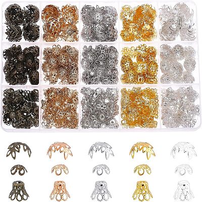 600Pcs 12 Style Multi-Petal Iron Bead Caps IFIN-FH0001-58-1