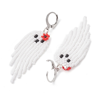 Halloween Woven MIYUKI Seed Beads Ghost Hoop Earrings EJEW-JE05854-02-1