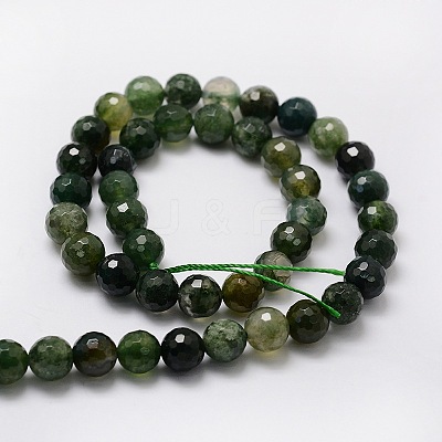 Faceted Round Natural Moss Agate Bead Strands G-L437-24-8mm-1