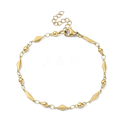 Ion Plating(IP) 304 Stainless Steel Rhombus Link Chain Bracelets for Women BJEW-D023-01G-1