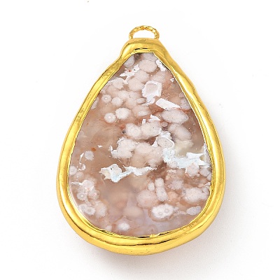 Natural Cherry Blossom Agate Big Pendants KK-G409-03G-1