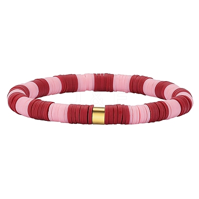 Polymer Clay Heishi Surfer Stretch Bracelet with 304 Stainless Steel Beaded BJEW-SW00114-04-1