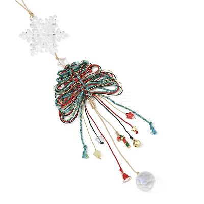Glass & Braided Nylon Christmas Tree Pendant Decoration HJEW-TA00491-1