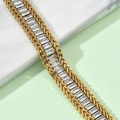 304 Stainless Steel & Glass Wheat Chain Double Layers Bracelets for Women BJEW-F540-08G-01-1