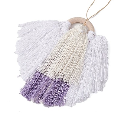 Angel Wood & Cotton Threads Pendant Decoration HJEW-JM02406-03-1