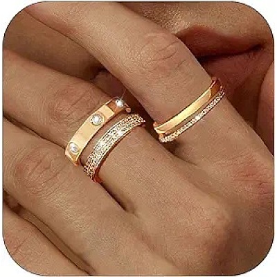 3Pcs 3 Styles Zinc Alloy Micro Pave Clear Cubic Zirconia Finger Rings FS-WG142C0-01-1
