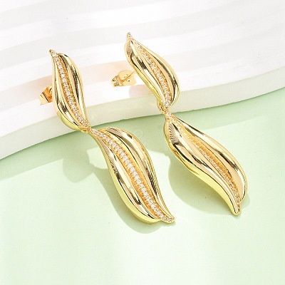 Brass Micro Pave Clear Cubic Zirconia Dangle Stud Earrings for Women EJEW-F418-23G-1