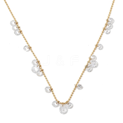 Ion Plating(IP) 304 Stainless Steel Cubic Zirconia Teardrop & Flat Round Bib Ball Chain Necklaces for Women NJEW-F328-11G-01-1