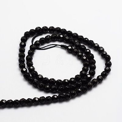 Faceted Natural Onyx Round Beads Strands G-E318C-4mm-06-1