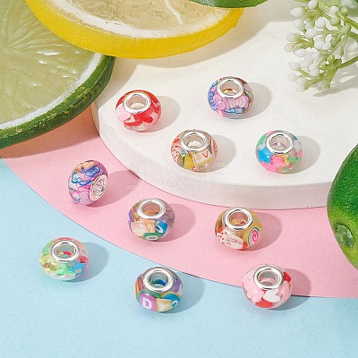 10Pcs 5 Colors Transparent Resin European Rondelle Beads RPDL-YW0001-07B-1