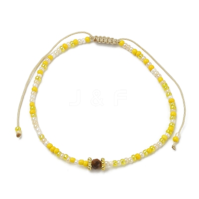 Natural Mixed Gemstone & Seed Braided Bead Bracelet BJEW-JB09613-1