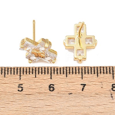 Brass Micro Pave Clear Cubic Zirconia Cross Stud Earrings EJEW-F400-22A-G-1