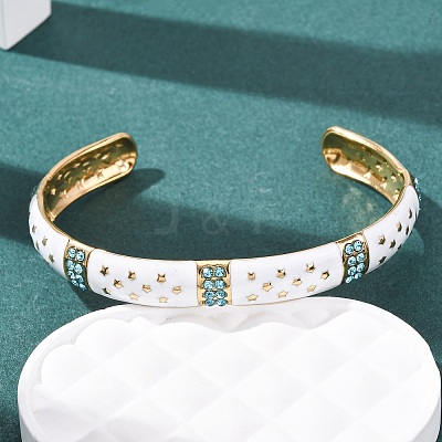 304 Stainless Steel Enamel Cuff Bangles for Women BJEW-H637-02B-G-1