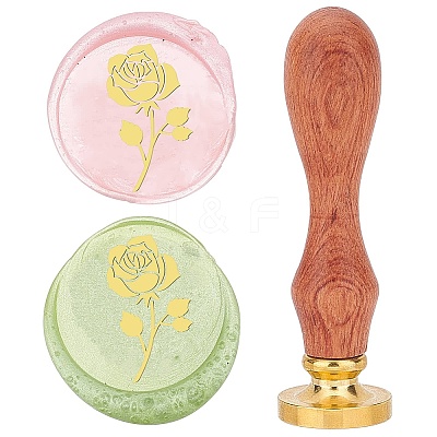 Brass Wax Seal Stamps with Wood Handle AJEW-WH0412-0063-1
