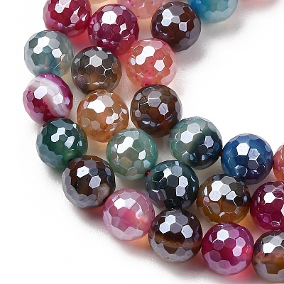 Electroplated Natural Agate Beads Strands G-B191-A07-8mm-11-1